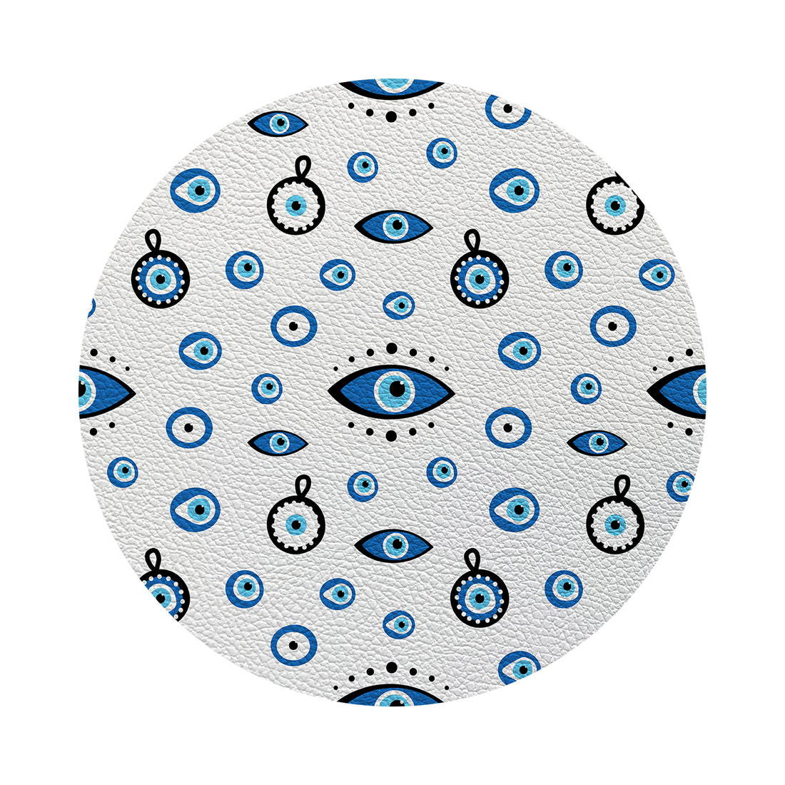 Eye On You White Vegan Leather Round Pebble Placemat