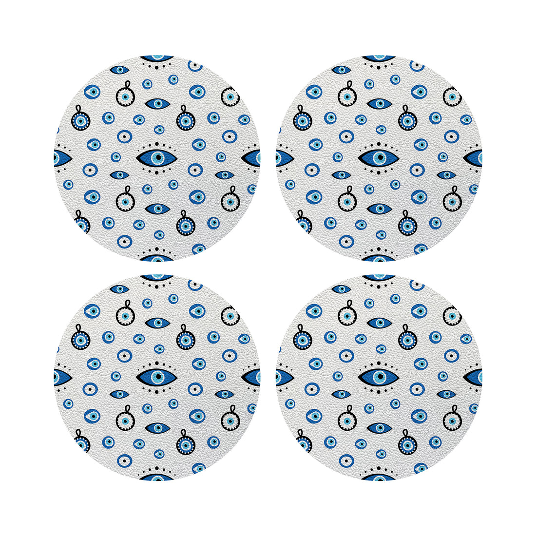 Eye On You White Vegan Leather Round Coasters