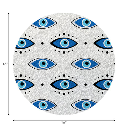 Eyes Blue White Vegan Leather Round Pebble Placemat