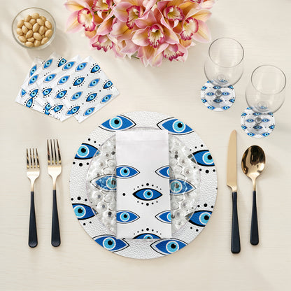 Eyes Blue White Vegan Leather Round Coasters