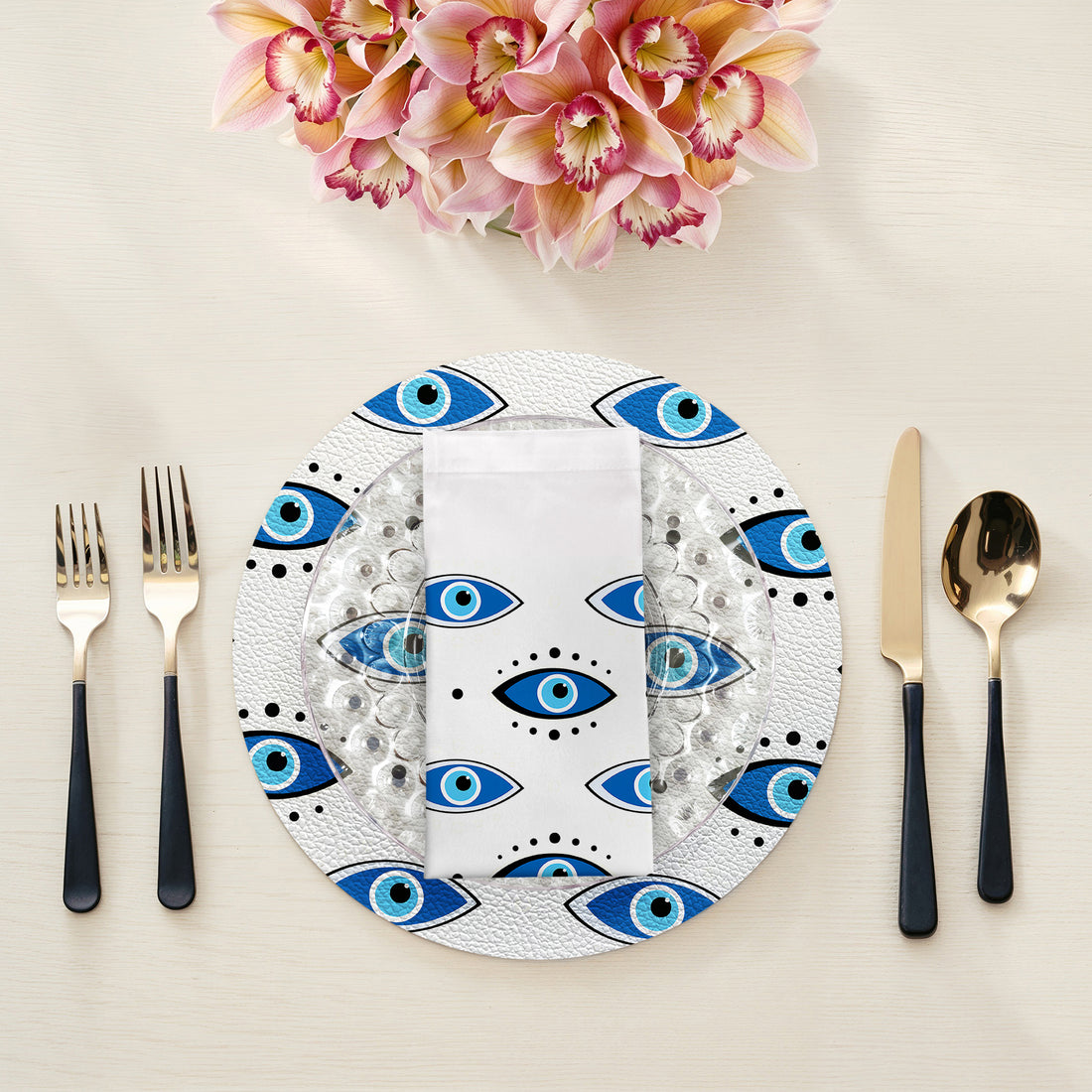 Eyes Blue White Cotton Sateen Dinner Napkins - nicolettemayer.com