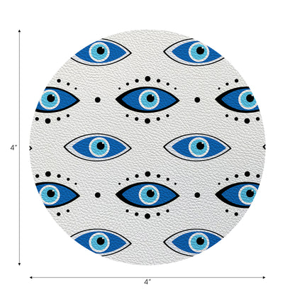 Eyes Blue White Vegan Leather Round Coasters