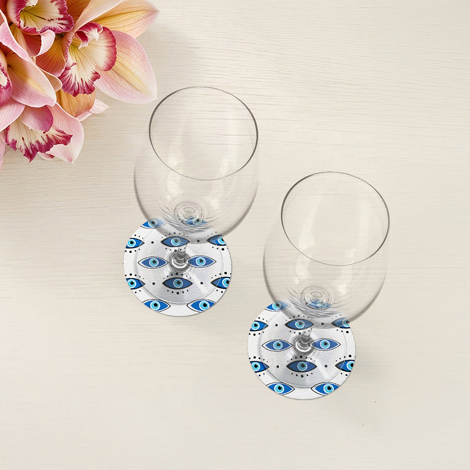 Eyes Blue White Vegan Leather Round Coasters
