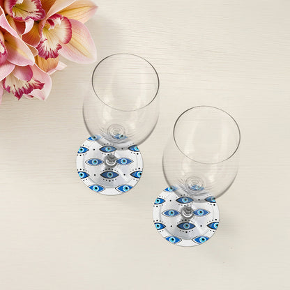 Eyes Blue White Vegan Leather Round Coasters