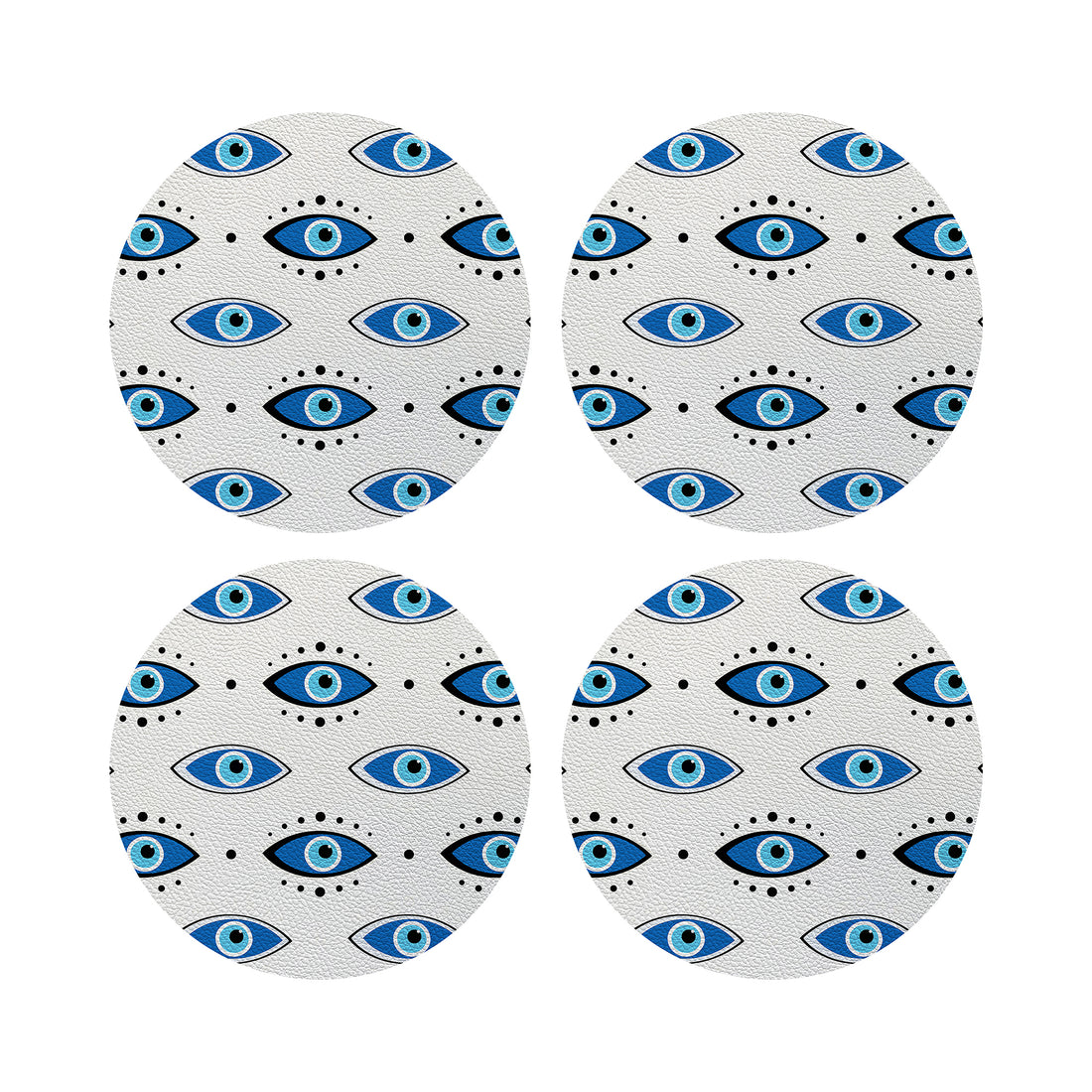 Eyes Blue White Vegan Leather Round Coasters