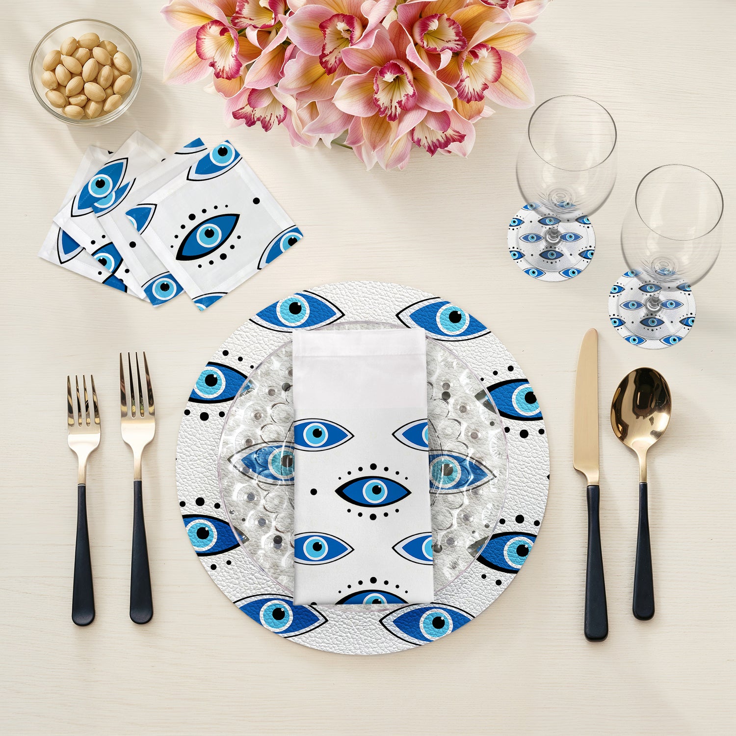 Eyes Blue White Vegan Leather Round Pebble Placemat