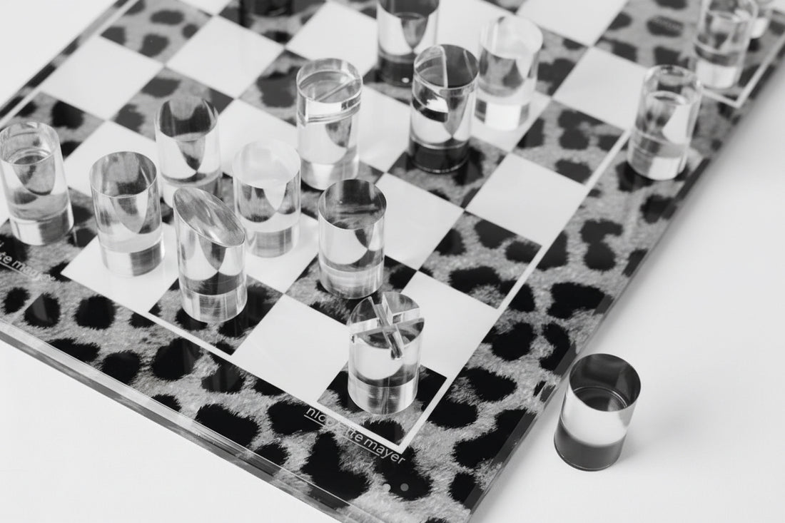Leopard Skin Black White Acrylic Chess - nicolettemayer.com