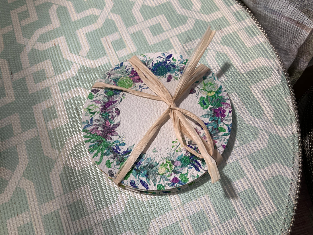 Wreath Flower Vegan Leather Round Coasters