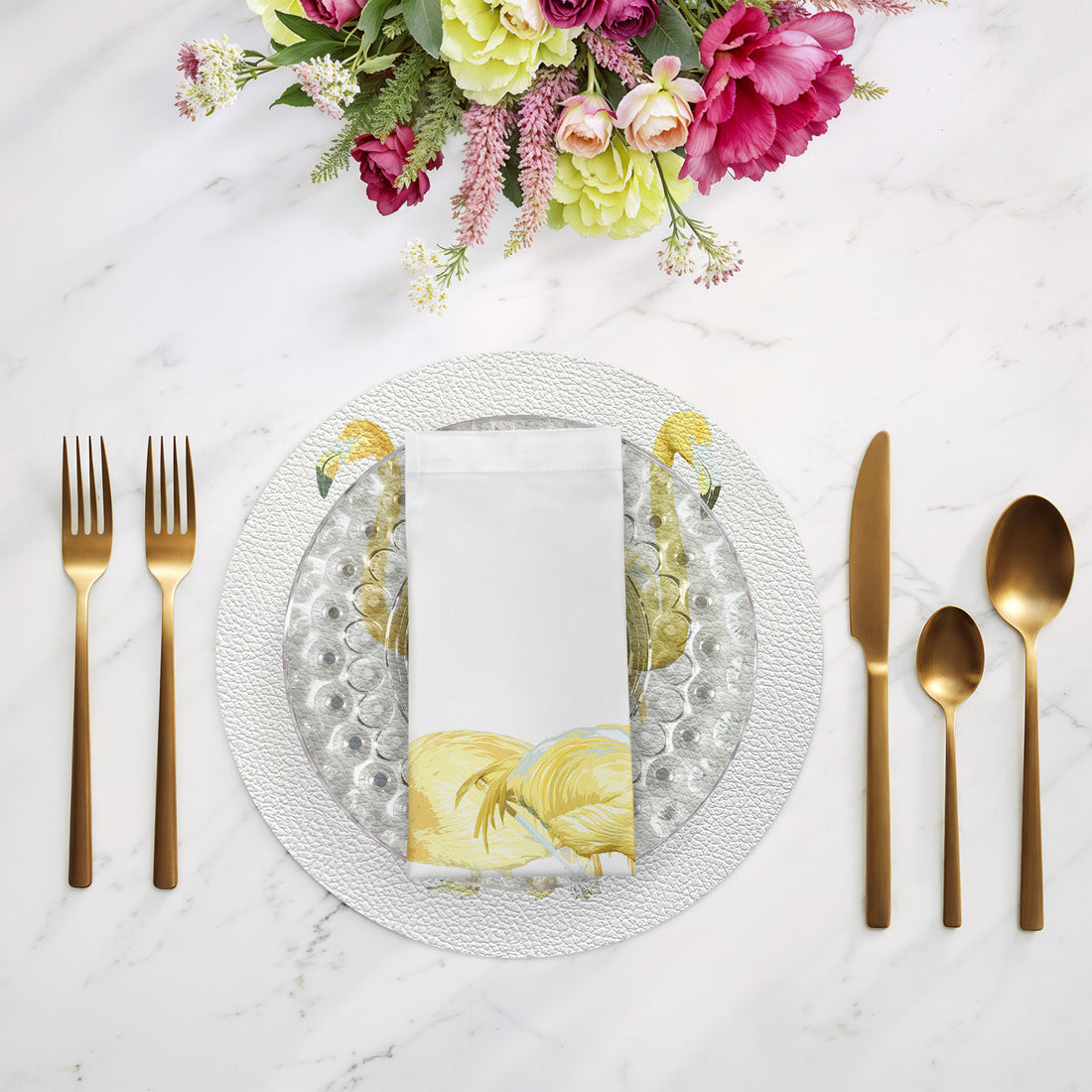 Flamingos in the Mirror Golden Cotton Sateen Dinner Napkins - nicolettemayer.com