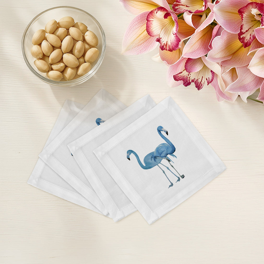 Flamingos in the Mirror Beverly Cotton Sateen Cocktail Napkins - nicolettemayer.com