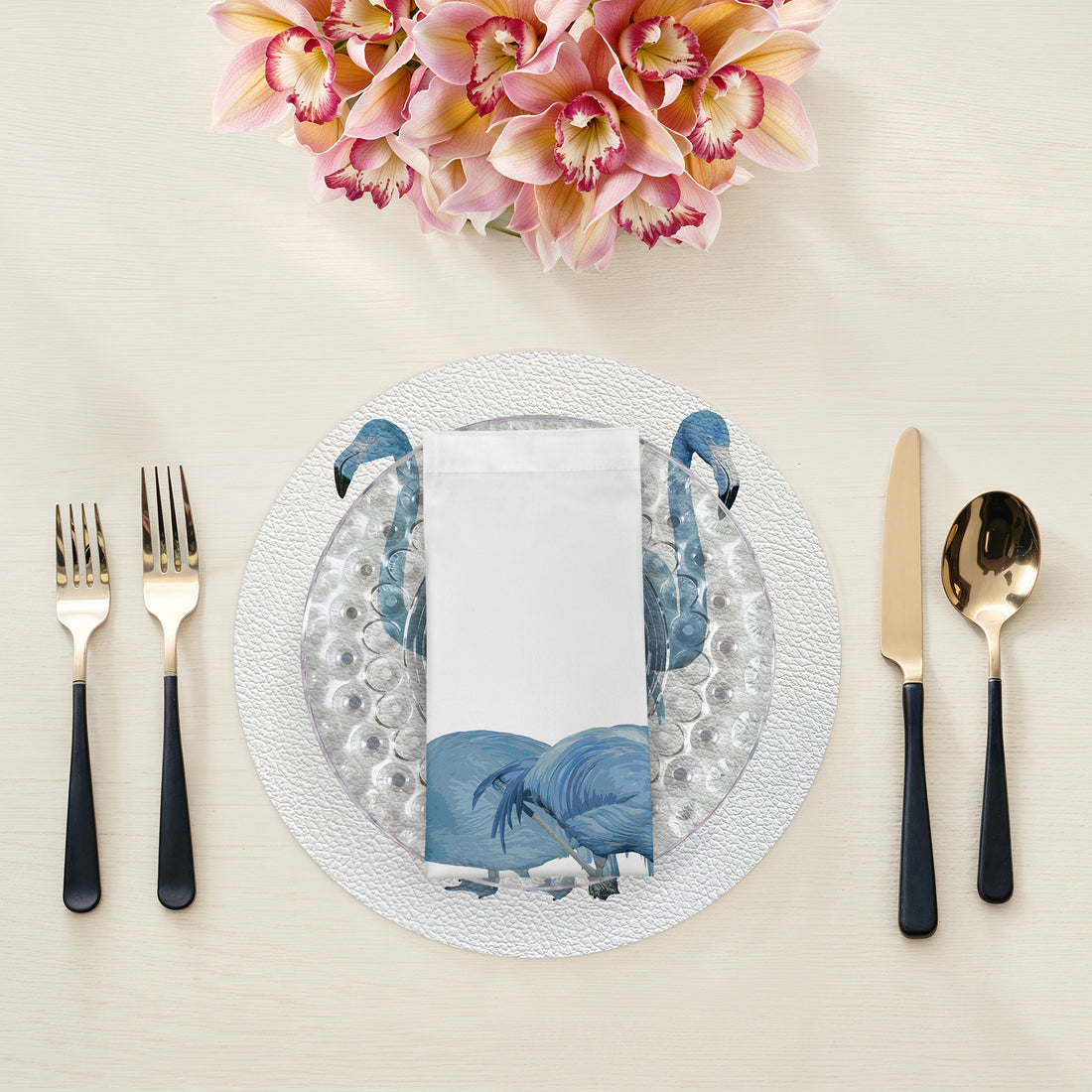 Flamingos in the Mirror Beverly Cotton Sateen Dinner Napkins - nicolettemayer.com