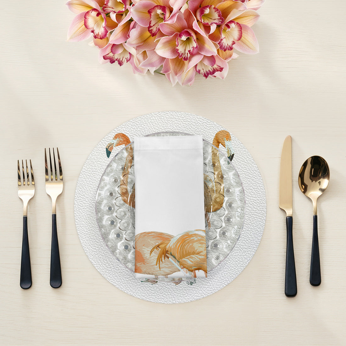 Flamingos in the Mirror Granada Cotton Sateen Dinner Napkins - nicolettemayer.com