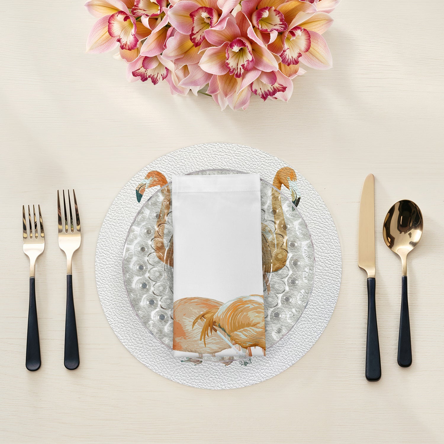 Flamingos in the Mirror Granada Cotton Sateen Dinner Napkins - nicolettemayer.com