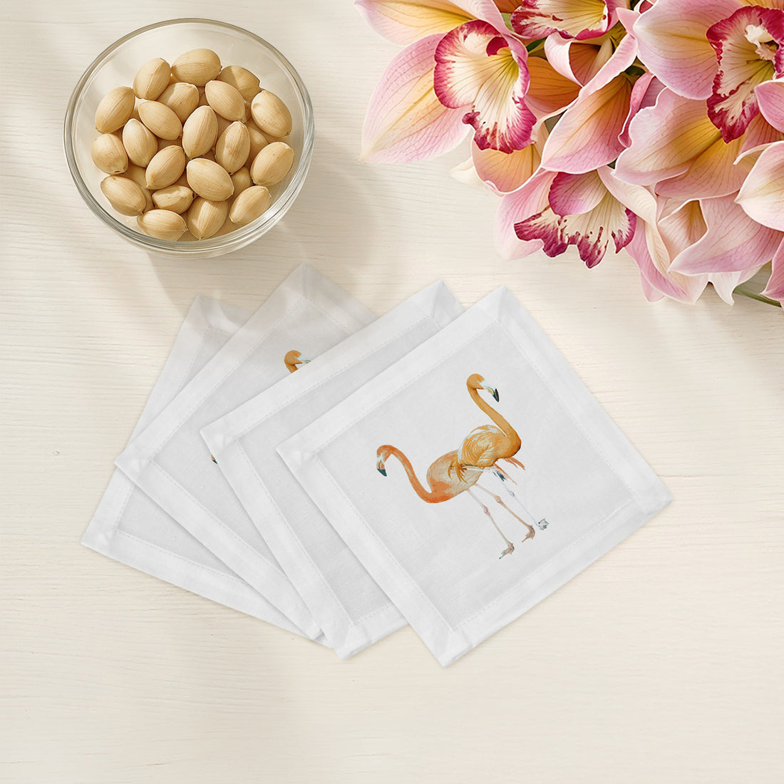 Flamingos in the Mirror Granada Cotton Sateen Cocktail Napkins - nicolettemayer.com