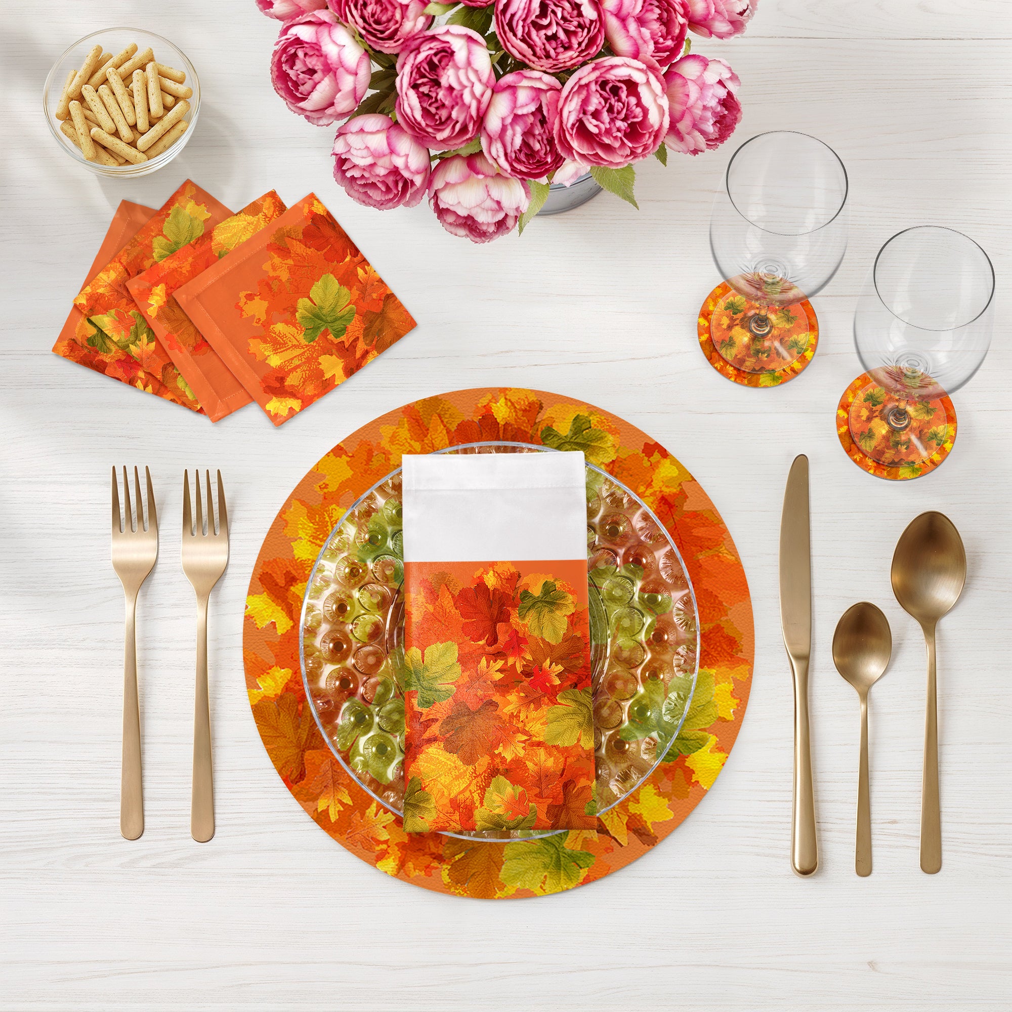 Ensemble de 4 sets de table ronds en galets orange Fallen Leaves de 40 cm