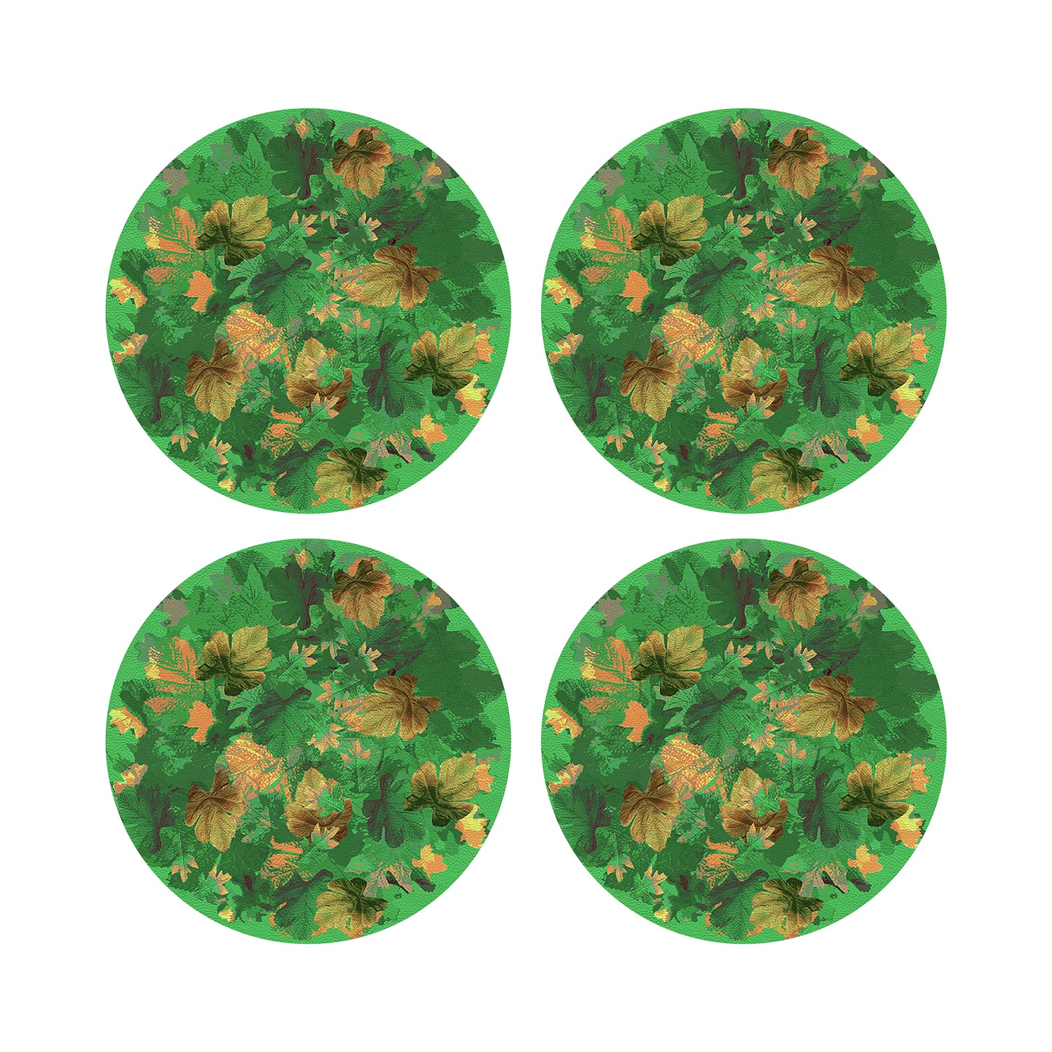 Fallen Leaves Green 16&quot; Round Pebble Placemats, Set of 4 - nicolettemayer.com
