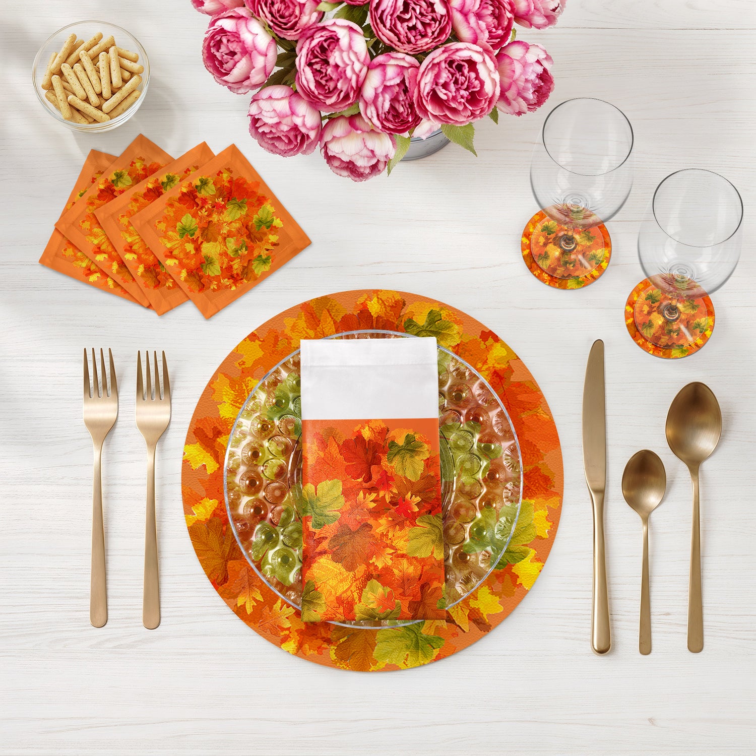 Fallen Leaves Orange 16" Round Pebble Placemats, Set of 4 - nicolettemayer.com
