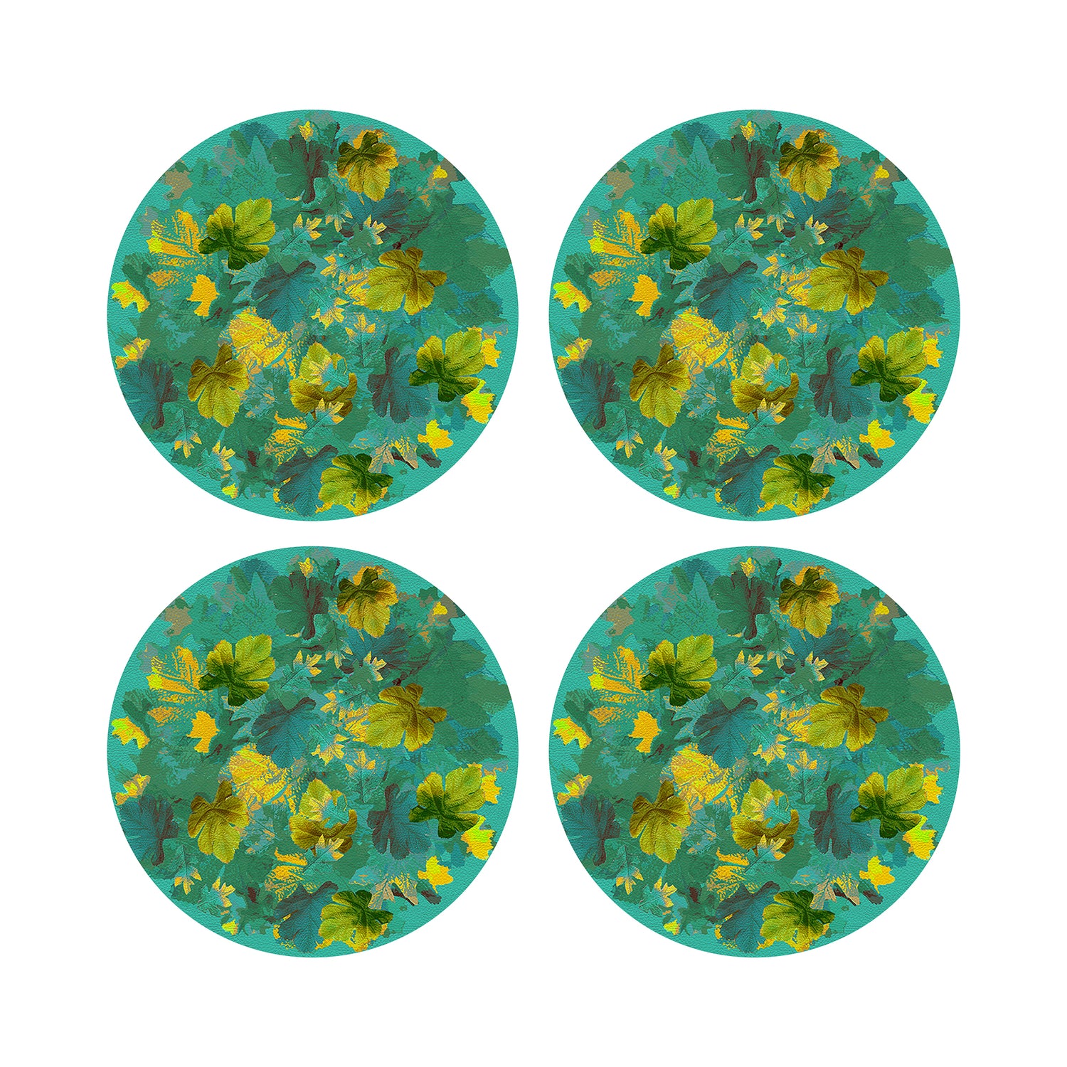 Fallen Leaves Peacock 16&quot; Round Pebble Placemats, Set of 4 - nicolettemayer.com
