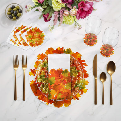 Fallen Leaves White 16" Round Pebble Placemats, Set of 4 - nicolettemayer.com
