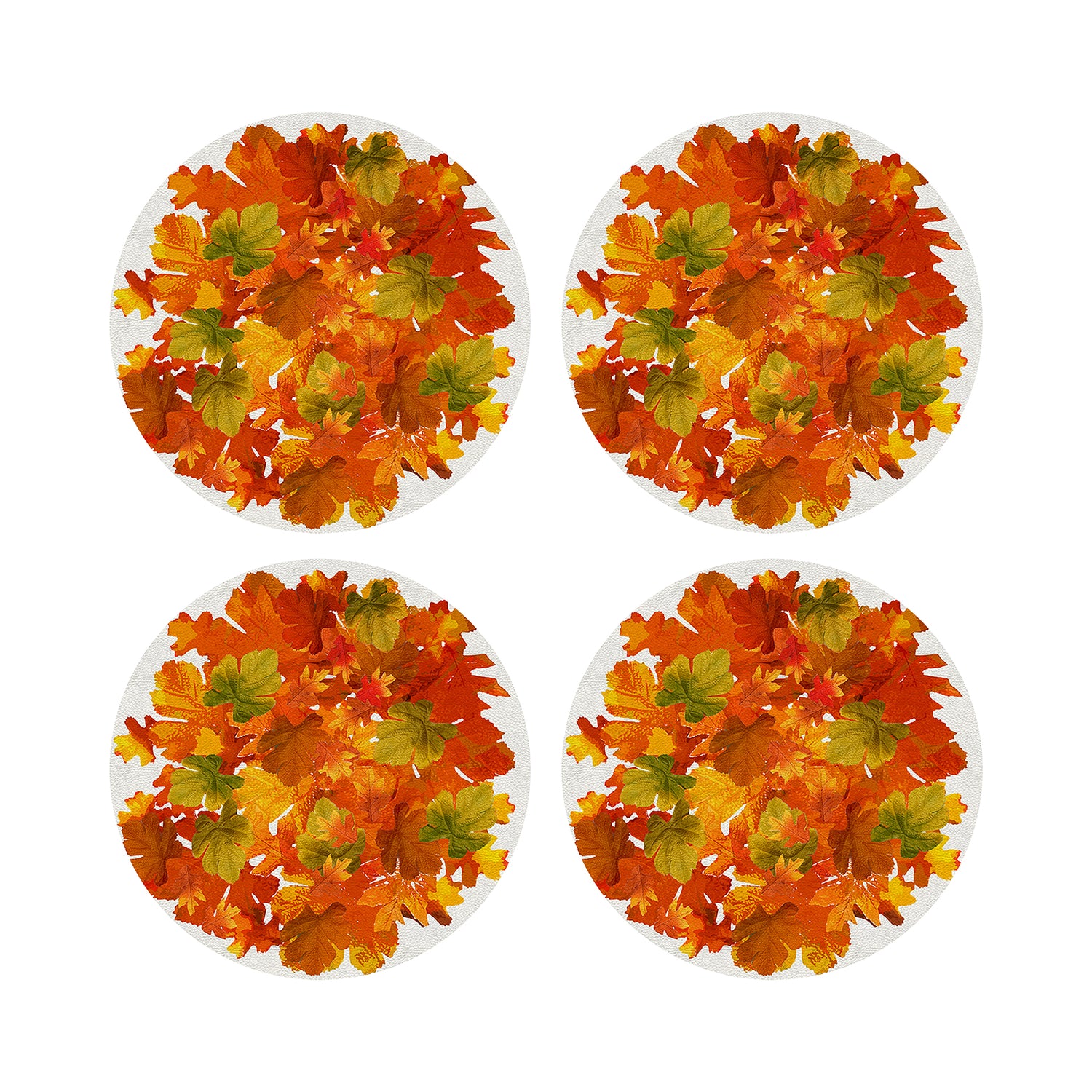 Fallen Leaves White 16&quot; Round Pebble Placemats, Set of 4 - nicolettemayer.com
