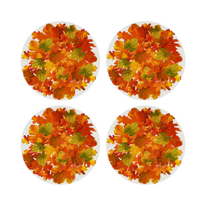 Fallen Leaves White 16&quot; Round Pebble Placemats, Set of 4 - nicolettemayer.com
