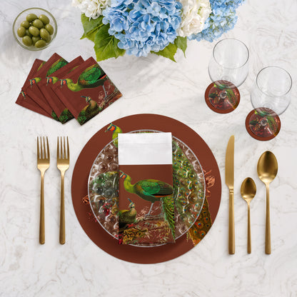 Family Pheasants Rust Vegan Leather Round Pebble Placemat