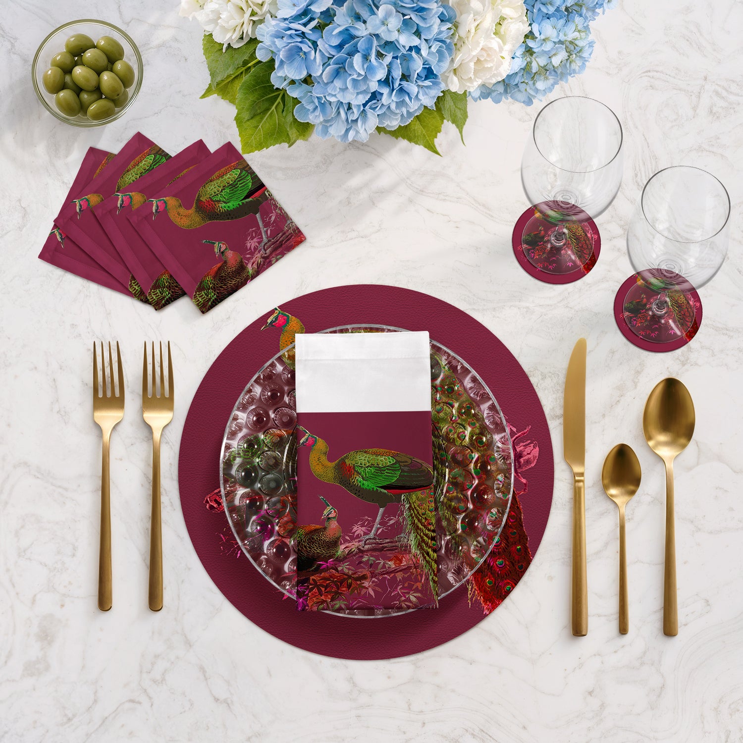 Family Pheasants Pinot Vegan Leather Round Pebble Placemat
