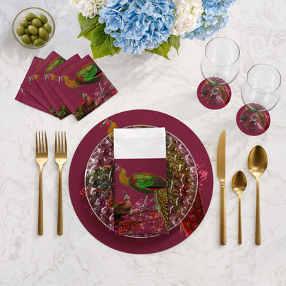 Family Pheasants Pinot Vegan Leather Round Pebble Placemat