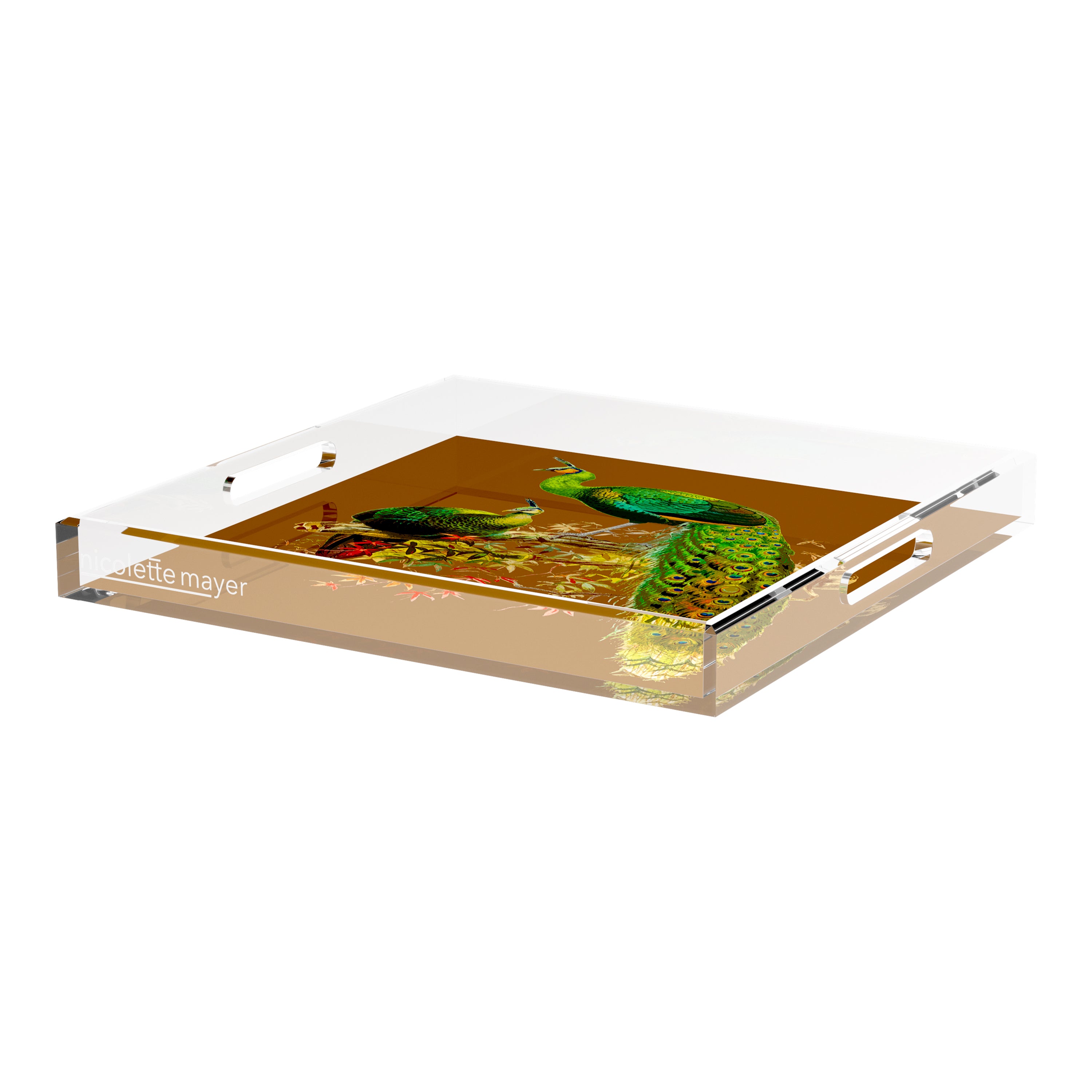 Family Pheasants Brown 18X18 Acrylic Tray - nicolettemayer.com
