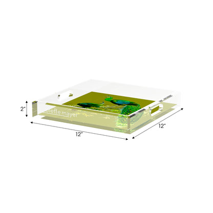 Family Pheasants Olive 12X12 Acrylic Tray - nicolettemayer.com
