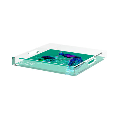 Family Pheasants Peacock 15X15 Acrylic Tray - nicolettemayer.com
