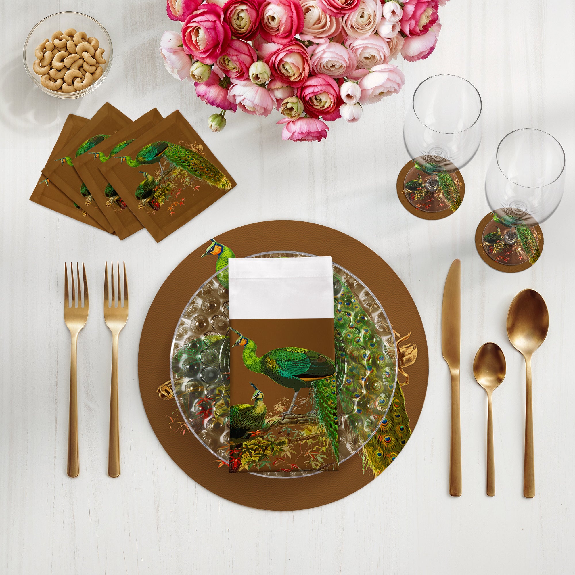 Family Pheasants Brown 16" Round Pebble Placemats, Set of 4 - nicolettemayer.com
