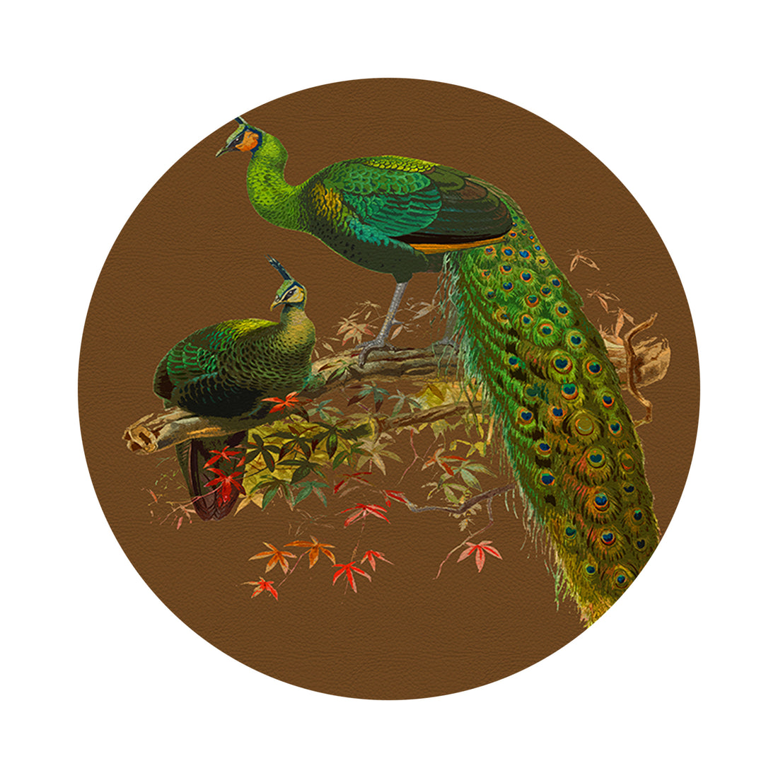 Family Pheasants Brown 16&quot; Round Pebble Placemat Set of 4 - nicolettemayer.com
