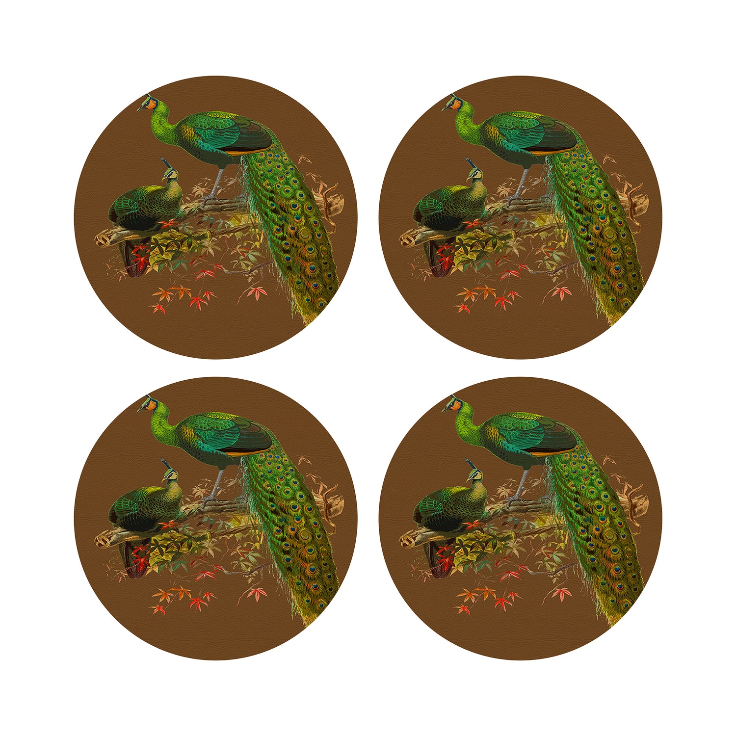 Family Pheasants Brown 16&quot; Round Pebble Placemats, Set of 4 - nicolettemayer.com
