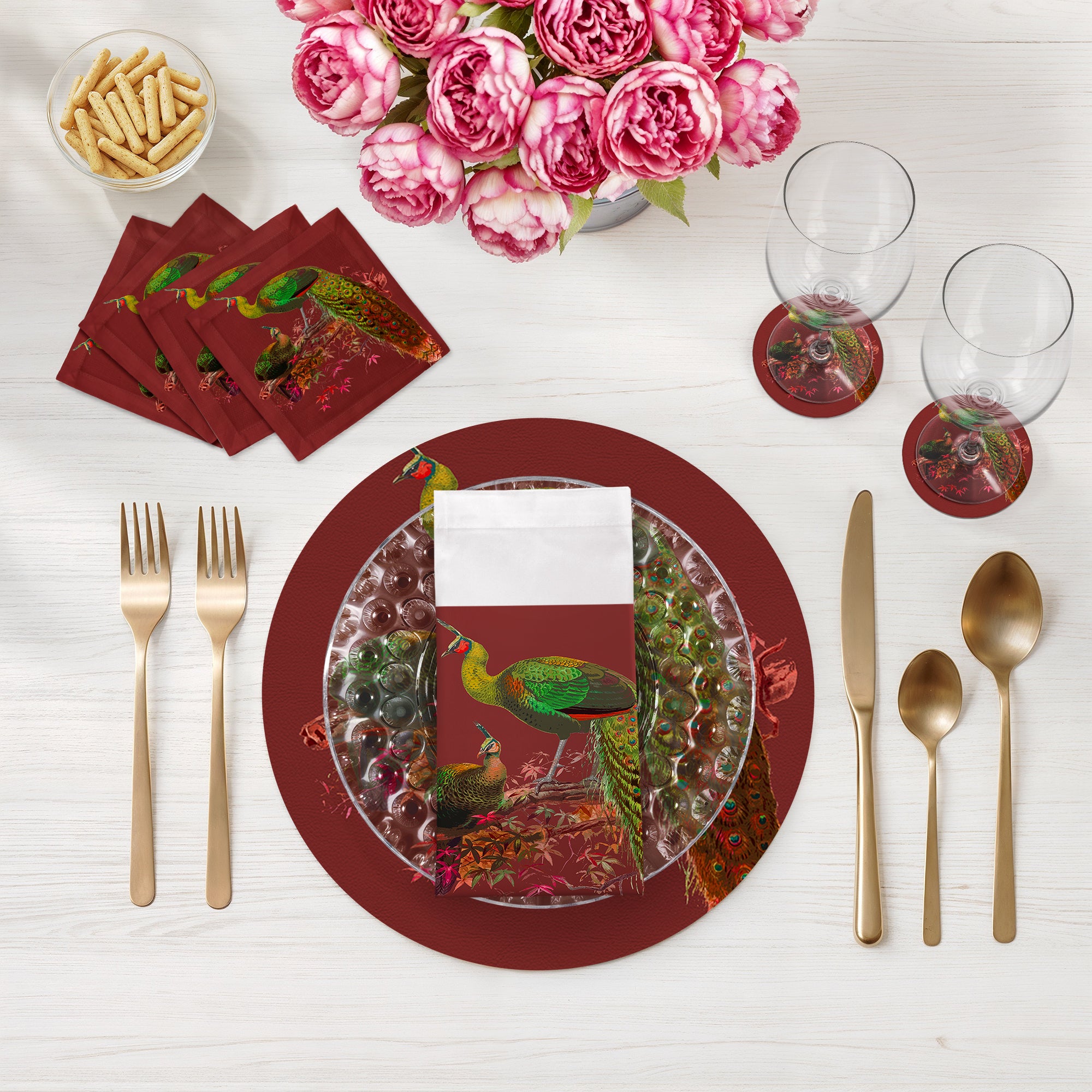 Family Pheasants Maple 16" Round Pebble Placemats, Set of 4 - nicolettemayer.com
