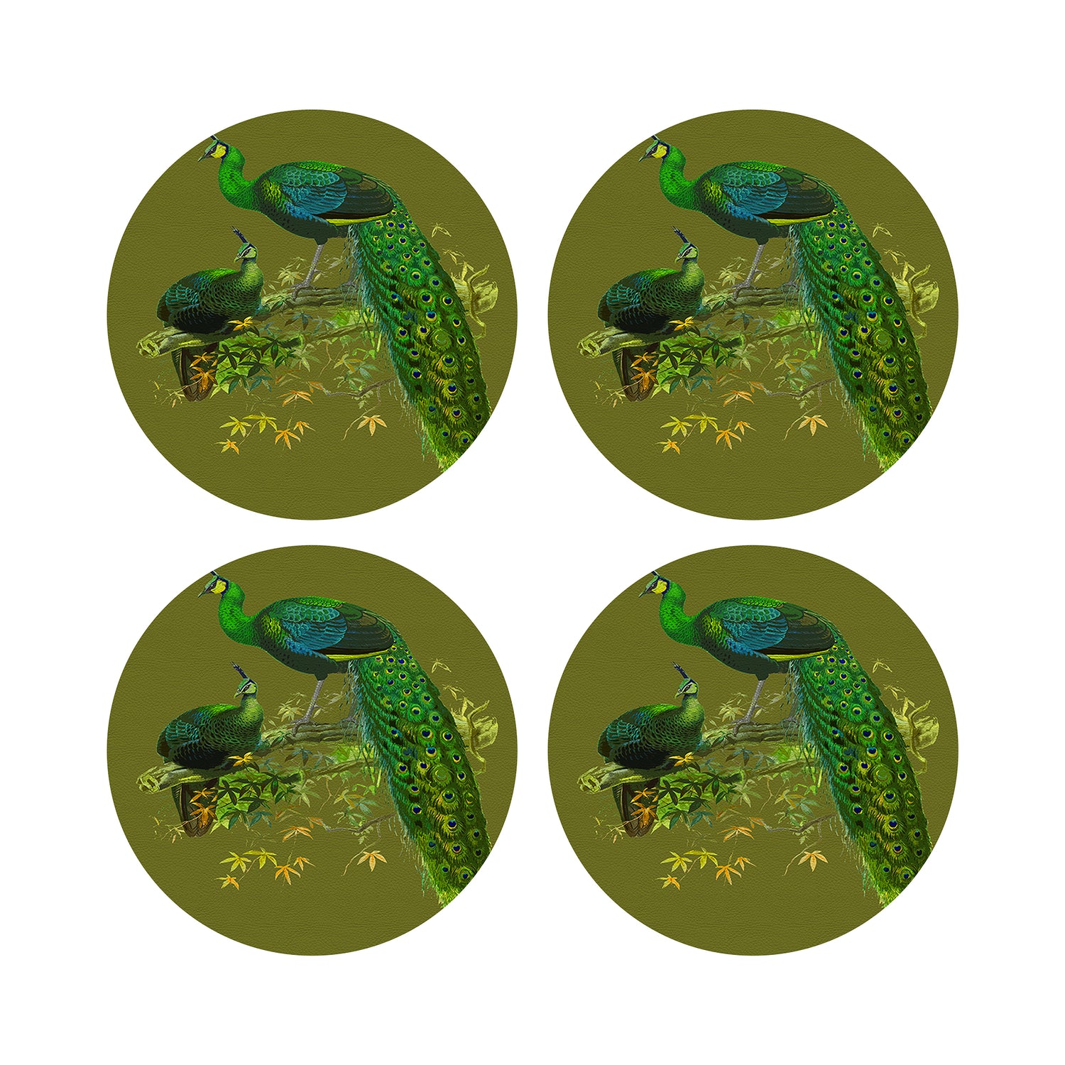 Family Pheasants Olive 16&quot; Round Pebble Placemats, Set of 4 - nicolettemayer.com
