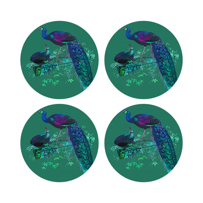 Family Pheasants Peacock 16&quot; Round Pebble Placemats, Set of 4 - nicolettemayer.com

