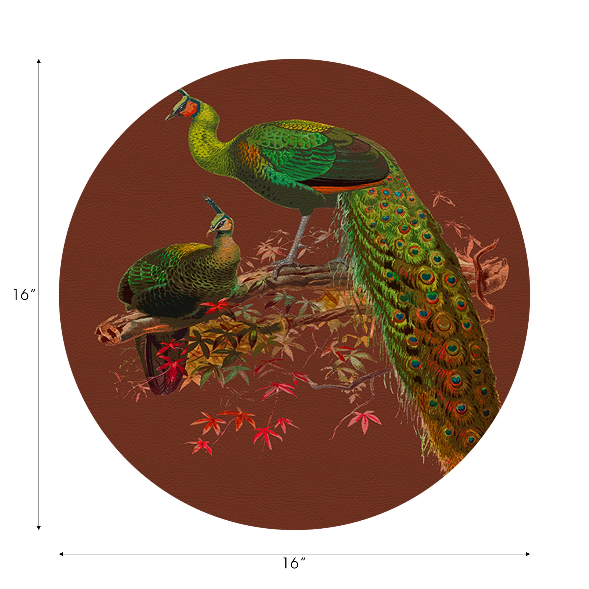 Family Pheasants Rust Vegan Leather Round Pebble Placemat