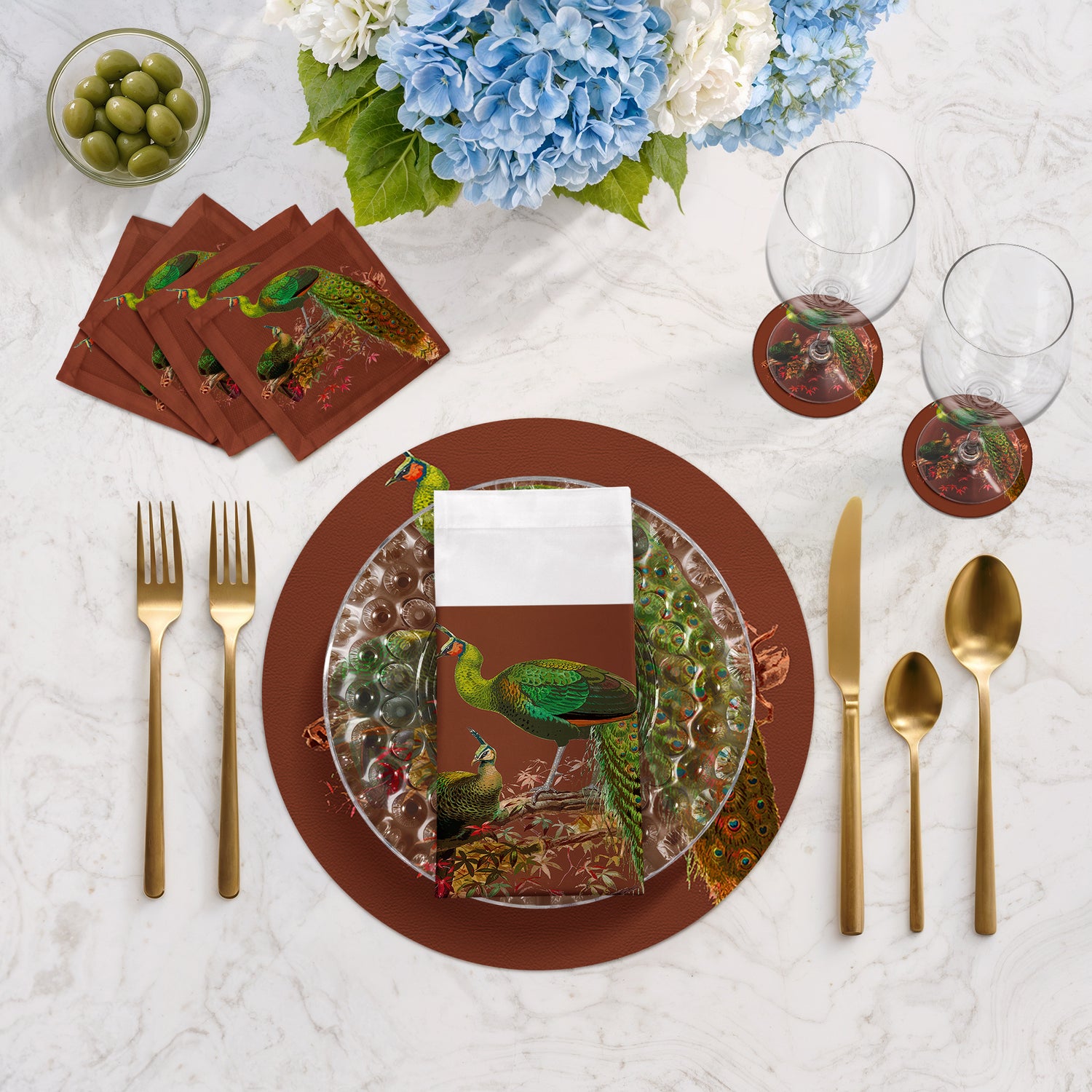 Family Pheasants Rust 16" Round Pebble Placemats, Set of 4 - nicolettemayer.com
