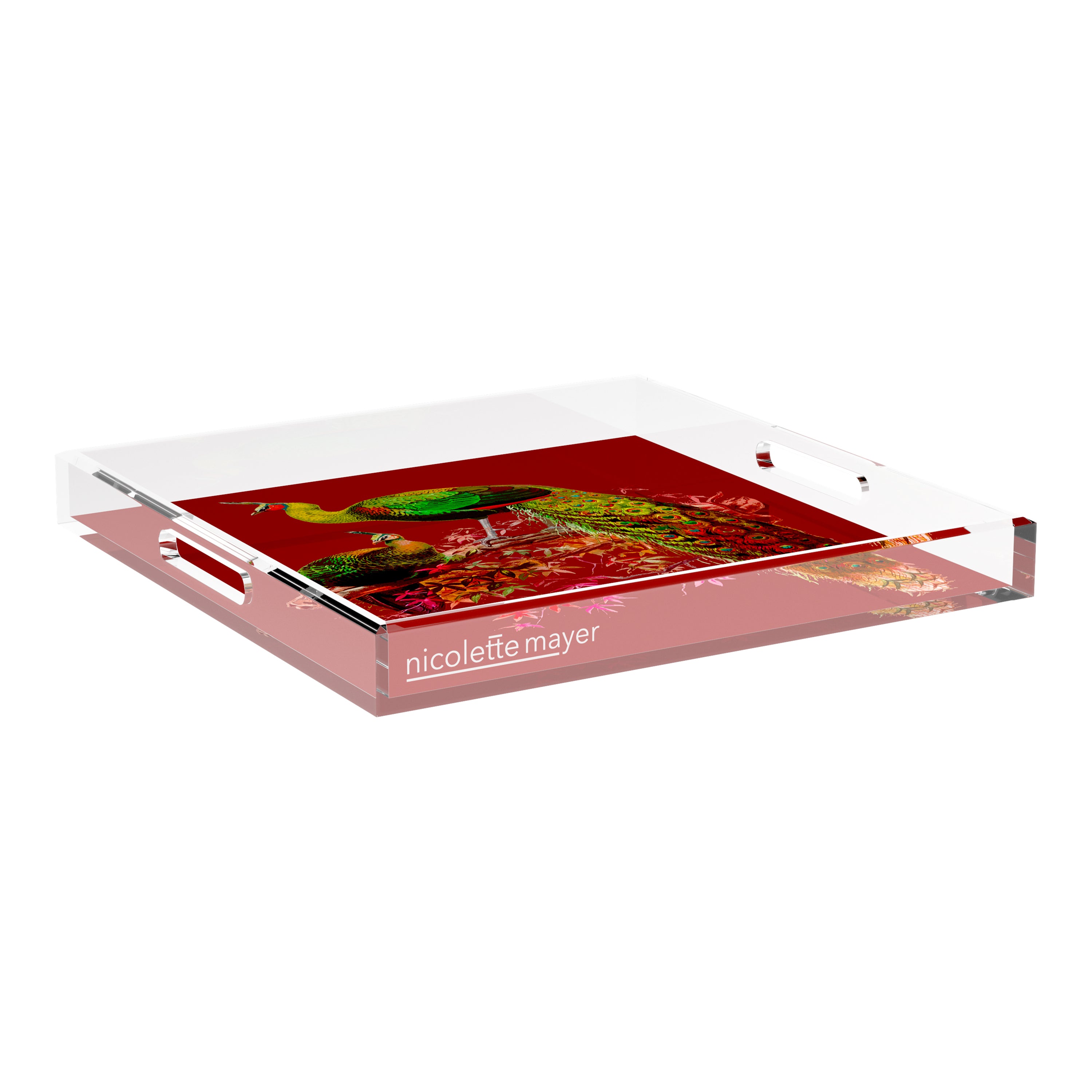 Family Pheasants Maple 18X18 Acrylic Tray - nicolettemayer.com
