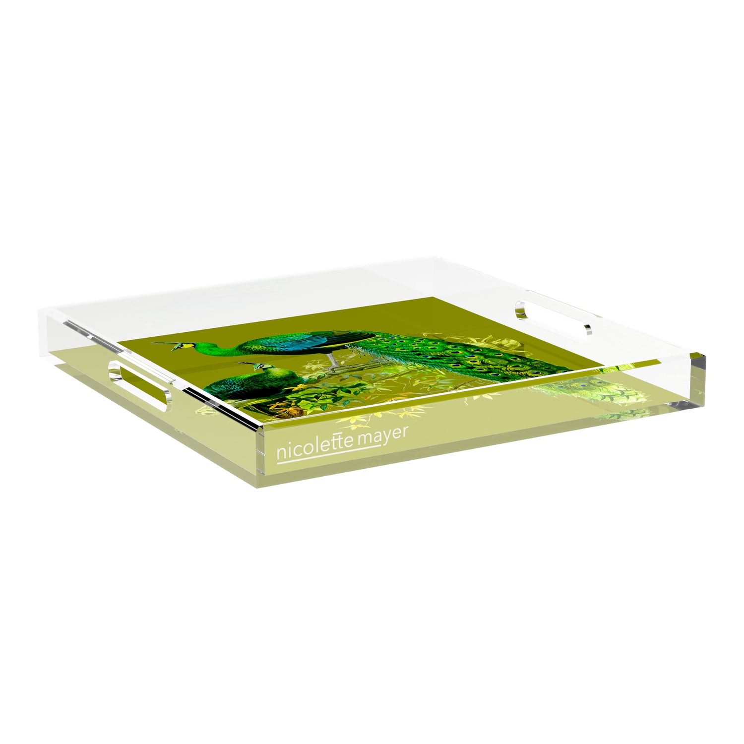 Family Pheasants Olive 18X18 Acrylic Tray - nicolettemayer.com

