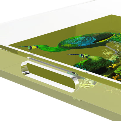 Family Pheasants Olive 18X18 Acrylic Tray - nicolettemayer.com
