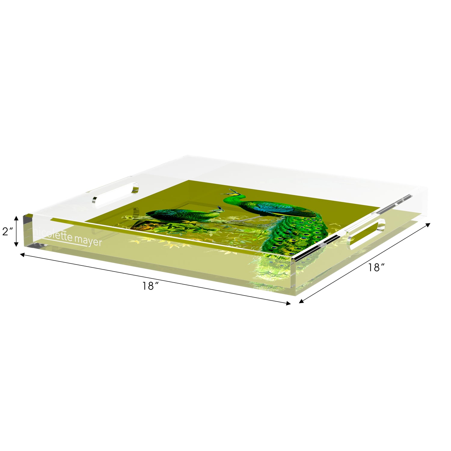 Family Pheasants Olive 18X18 Acrylic Tray - nicolettemayer.com
