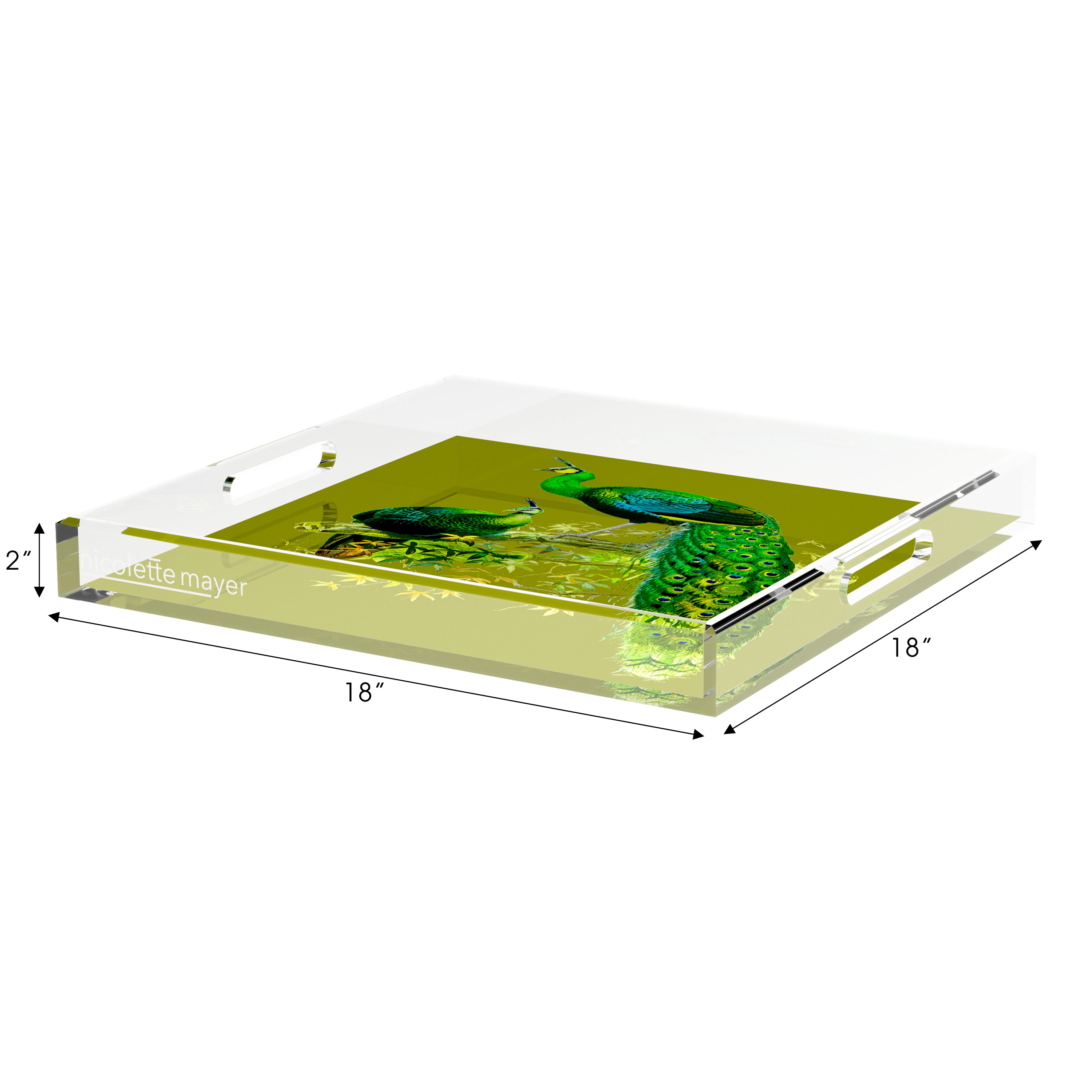 Family Pheasants Olive 18X18 Acrylic Tray - nicolettemayer.com
