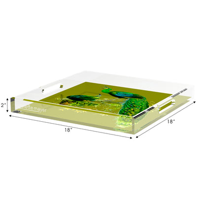 Family Pheasants Olive 18X18 Acrylic Tray - nicolettemayer.com
