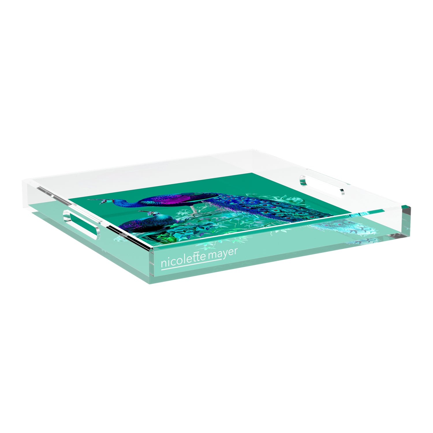 Family Pheasants Peacock 18X18 Acrylic Tray - nicolettemayer.com
