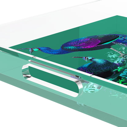 Family Pheasants Peacock 18X18 Acrylic Tray - nicolettemayer.com
