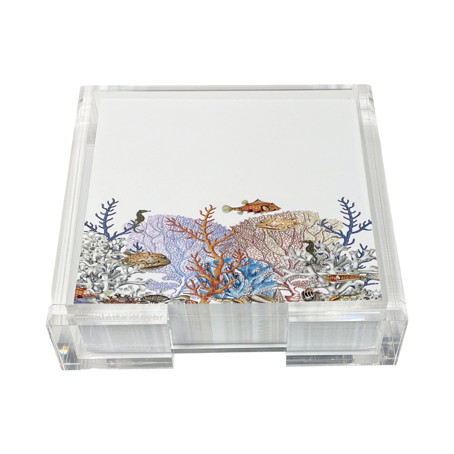 Fan Coral Reef Gold Blue Note Cards With Acrylic Holder