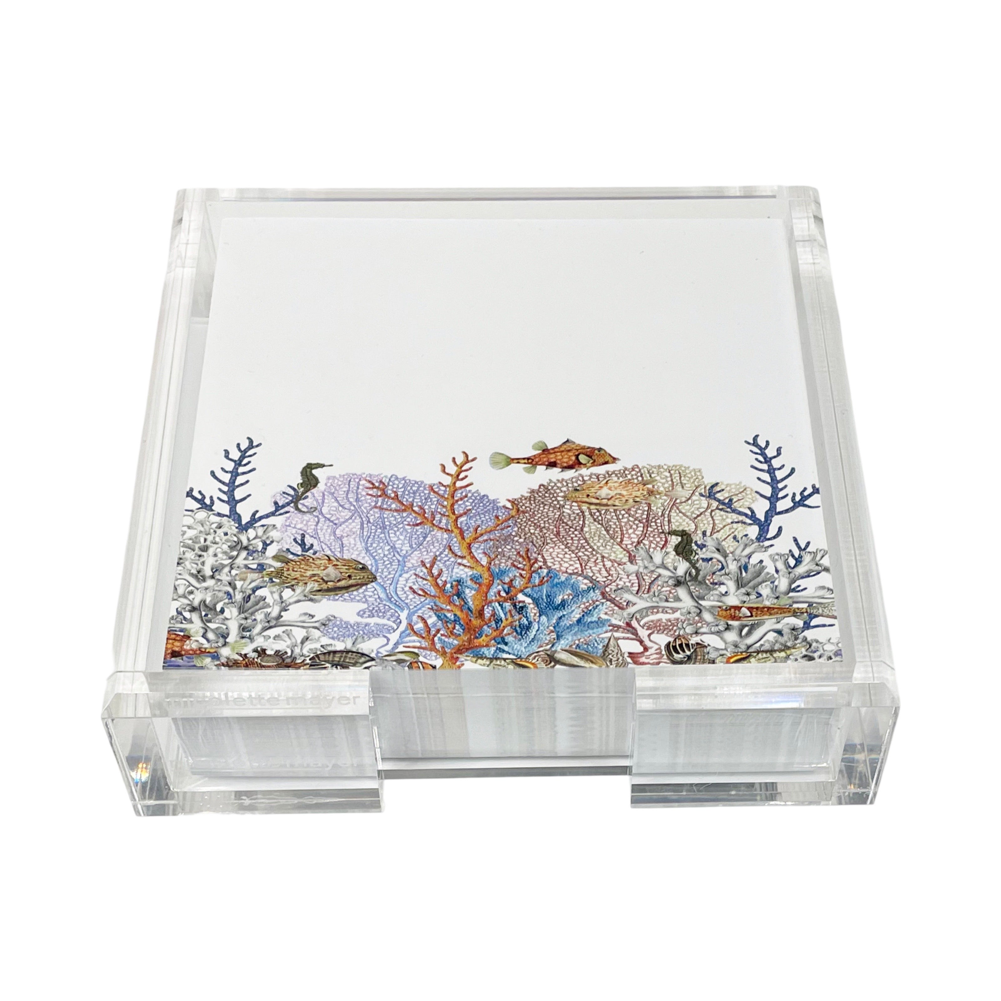 Fan Coral Reef Gold Blue Note Cards With Acrylic Holder