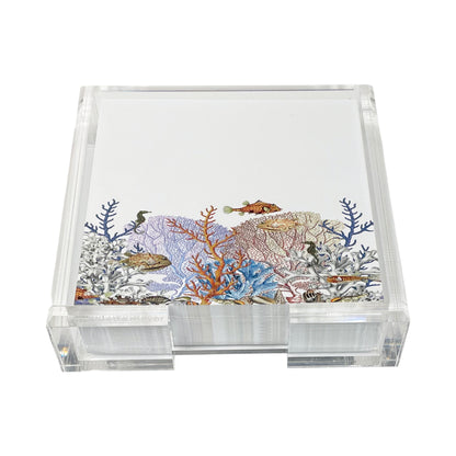 Fan Coral Reef Gold Blue Note Cards With Acrylic Holder